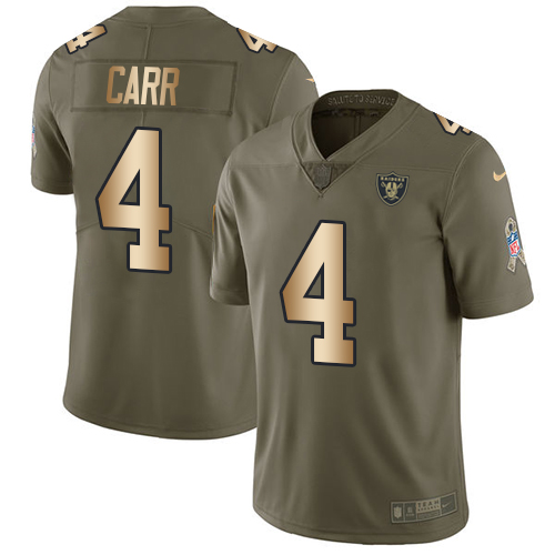 Nike Raiders #4 Derek Carr Olive/Gold Youth Stitched NFL Limited 2017 Salute to Service Jersey Nike Raiders #4 Derek Carr Olive/Gold Youth Stitched NFL Limited 2017 Salute to Service Jersey