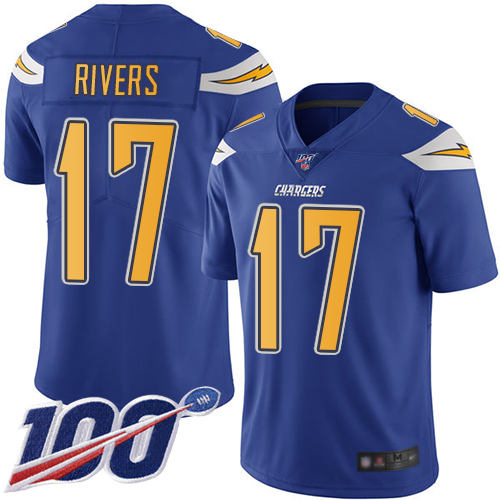 Nike Chargers #17 Philip Rivers Electric Blue Youth Stitched NFL Limited Rush 100th Season Jersey Nike Chargers #17 Philip Rivers Electric Blue Youth Stitched NFL Limited Rush 100th Season Jersey