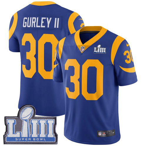 Nike Rams #30 Todd Gurley II Royal Blue Alternate Super Bowl LIII Bound Youth Stitched NFL Vapor Untouchable Limited Jersey Nike Rams #30 Todd Gurley II Royal Blue Alternate Super Bowl LIII Bound Youth Stitched NFL Vapor Untouchable Limited Jersey