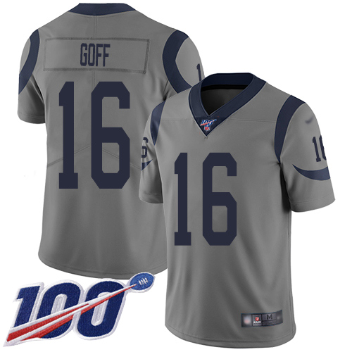 Nike Rams #16 Jared Goff Gray Youth Stitched NFL Limited Inverted Legend 100th Season Jersey Nike Rams #16 Jared Goff Gray Youth Stitched NFL Limited Inverted Legend 100th Season Jersey