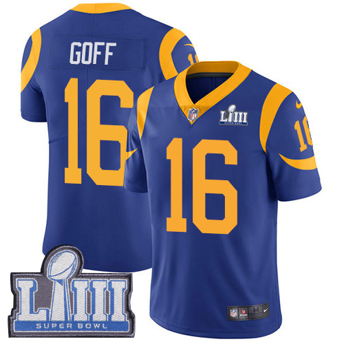 Nike Rams #16 Jared Goff Royal Blue Alternate Super Bowl LIII Bound Youth Stitched NFL Vapor Untouchable Limited Jersey Nike Rams #16 Jared Goff Royal Blue Alternate Super Bowl LIII Bound Youth Stitched NFL Vapor Untouchable Limited Jersey