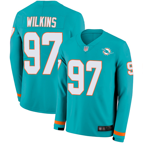 Nike Dolphins #97 Christian Wilkins Aqua Green Team Color Youth Stitched NFL Limited Therma Long Sleeve Jersey Nike Dolphins #97 Christian Wilkins Aqua Green Team Color Youth Stitched NFL Limited Therma Long Sleeve Jersey