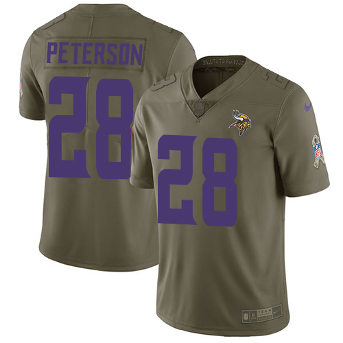 Nike Vikings #28 Adrian Peterson Olive Youth Stitched NFL Limited 2017 Salute to Service Jersey Nike Vikings #28 Adrian Peterson Olive Youth Stitched NFL Limited 2017 Salute to Service Jersey