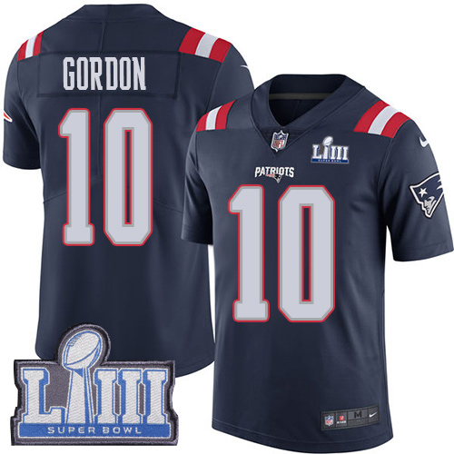 Nike Patriots #10 Josh Gordon Navy Blue Super Bowl LIII Bound Youth Stitched NFL Limited Rush Jersey