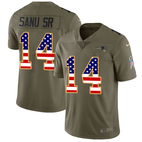 Nike Patriots #14 Mohamed Sanu Sr Olive/USA Flag Youth Stitched NFL Limited 2017 Salute to Service Jersey Nike Patriots #14 Mohamed Sanu Sr Olive/USA Flag Youth Stitched NFL Limited 2017 Salute to Service Jersey