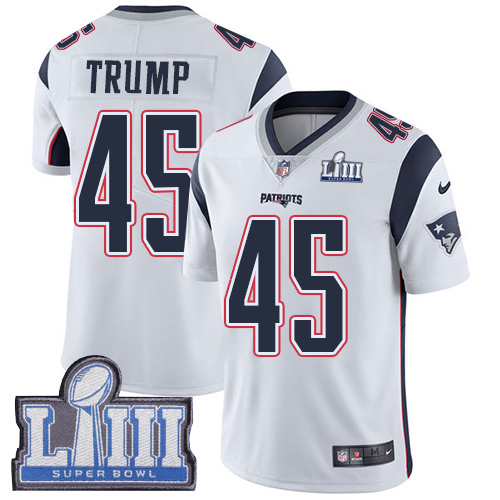 Nike Patriots #45 Donald Trump White Super Bowl LIII Bound Youth Stitched NFL Vapor Untouchable Limited Jersey Nike Patriots #45 Donald Trump White Super Bowl LIII Bound Youth Stitched NFL Vapor Untouchable Limited Jersey