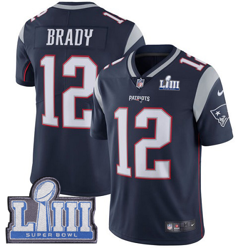 Nike Patriots #12 Tom Brady Navy Blue Team Color Super Bowl LIII Bound Youth Stitched NFL Vapor Untouchable Limited Jersey Nike Patriots #12 Tom Brady Navy Blue Team Color Super Bowl LIII Bound Youth Stitched NFL Vapor Untouchable Limited Jersey