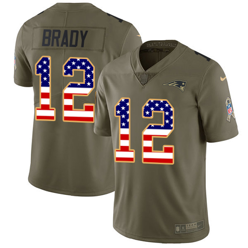 Nike Patriots #12 Tom Brady Olive/USA Flag Youth Stitched NFL Limited 2017 Salute to Service Jersey Nike Patriots #12 Tom Brady Olive/USA Flag Youth Stitched NFL Limited 2017 Salute to Service Jersey