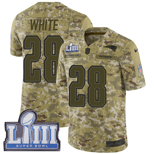 Nike Patriots #28 James White Camo Super Bowl LIII Bound Youth Stitched NFL Limited 2018 Salute to Service Jersey Nike Patriots #28 James White Camo Super Bowl LIII Bound Youth Stitched NFL Limited 2018 Salute to Service Jersey