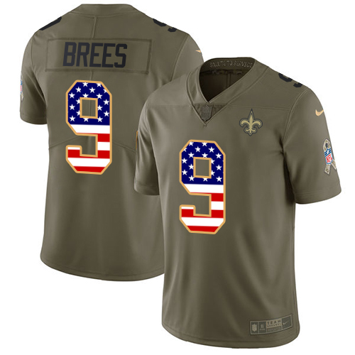 Nike Saints #9 Drew Brees Olive/USA Flag Youth Stitched NFL Limited 2017 Salute to Service Jersey Nike Saints #9 Drew Brees Olive/USA Flag Youth Stitched NFL Limited 2017 Salute to Service Jersey