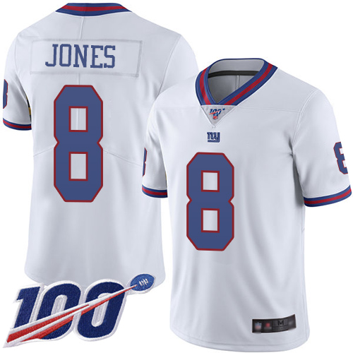 Nike Giants #8 Daniel Jones White Youth Stitched NFL Limited Rush 100th Season Jersey Nike Giants #8 Daniel Jones White Youth Stitched NFL Limited Rush 100th Season Jersey