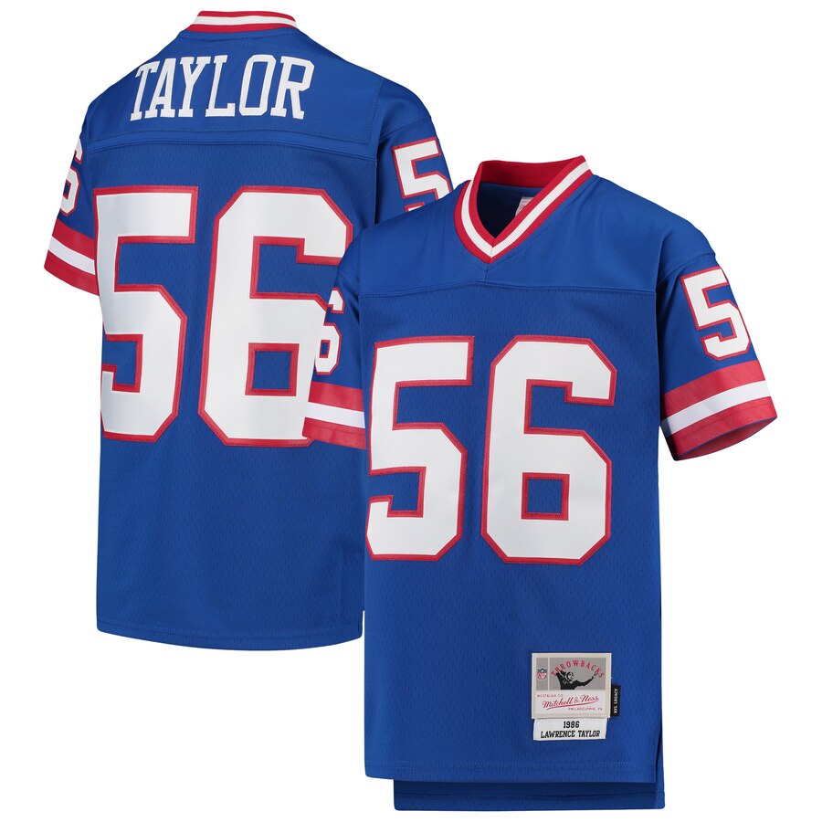 Youth New York Giants #56 Lawrence Taylor Mitchell & Ness Royal 1986 Legacy Retired Player Jersey Youth New York Giants #56 Lawrence Taylor Mitchell & Ness Royal 1986 Legacy Retired Player Jersey