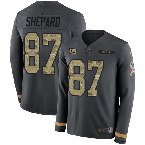 Nike Giants #87 Sterling Shepard Anthracite Salute to Service Youth Stitched NFL Limited Therma Long Sleeve Jersey Nike Giants #87 Sterling Shepard Anthracite Salute to Service Youth Stitched NFL Limited Therma Long Sleeve Jersey
