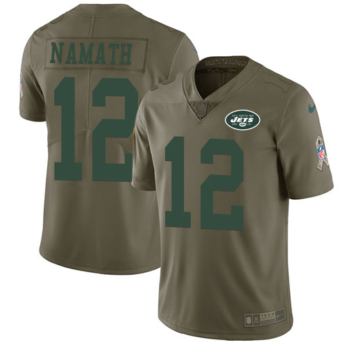 Nike Jets #12 Joe Namath Olive Youth Stitched NFL Limited 2017 Salute to Service Jersey Nike Jets #12 Joe Namath Olive Youth Stitched NFL Limited 2017 Salute to Service Jersey