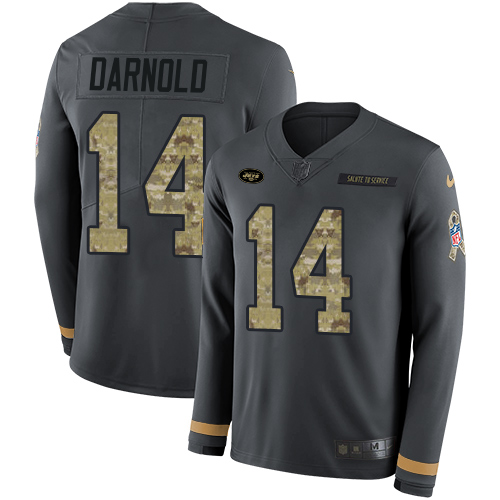 Nike Jets #14 Sam Darnold Anthracite Salute to Service Youth Stitched NFL Limited Therma Long Sleeve Jersey Nike Jets #14 Sam Darnold Anthracite Salute to Service Youth Stitched NFL Limited Therma Long Sleeve Jersey