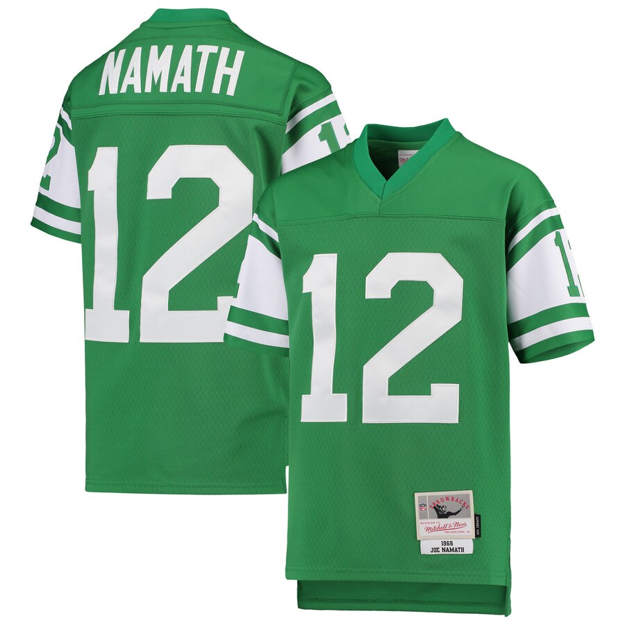 Youth New York Jets #12 Joe Namath Mitchell & Ness Green 1968 Legacy Retired Player Jersey Youth New York Jets #12 Joe Namath Mitchell & Ness Green 1968 Legacy Retired Player Jersey