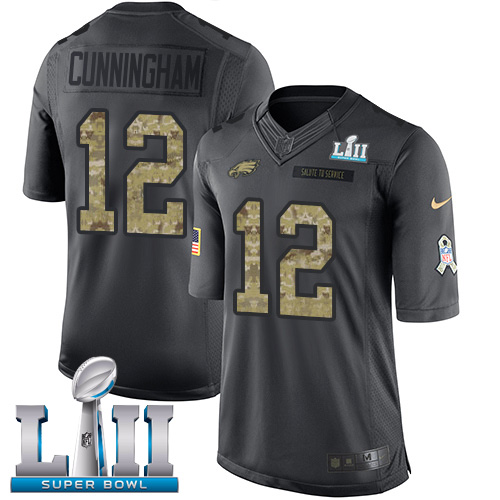 Nike Eagles #12 Randall Cunningham Black Super Bowl LII Youth Stitched NFL Limited 2016 Salute to Service Jersey Nike Eagles #12 Randall Cunningham Black Super Bowl LII Youth Stitched NFL Limited 2016 Salute to Service Jersey