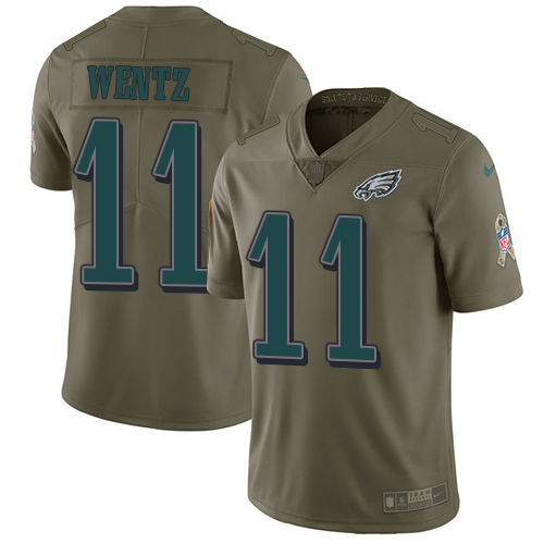 Nike Eagles #11 Carson Wentz Olive Youth Stitched NFL Limited 2017 Salute to Service Jersey Nike Eagles #11 Carson Wentz Olive Youth Stitched NFL Limited 2017 Salute to Service Jersey