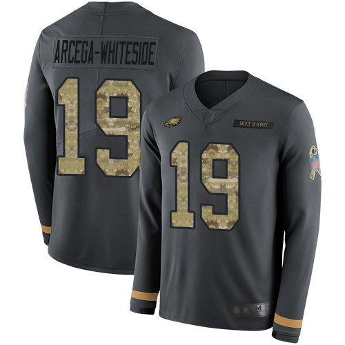 Nike Eagles #19 JJ Arcega-Whiteside Anthracite Salute to Service Youth Stitched NFL Limited Therma Long Sleeve Jersey Nike Eagles #19 JJ Arcega-Whiteside Anthracite Salute to Service Youth Stitched NFL Limited Therma Long Sleeve Jersey