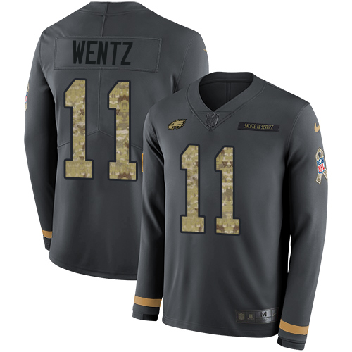 Nike Eagles #11 Carson Wentz Anthracite Salute to Service Youth Stitched NFL Limited Therma Long Sleeve Jersey Nike Eagles #11 Carson Wentz Anthracite Salute to Service Youth Stitched NFL Limited Therma Long Sleeve Jersey