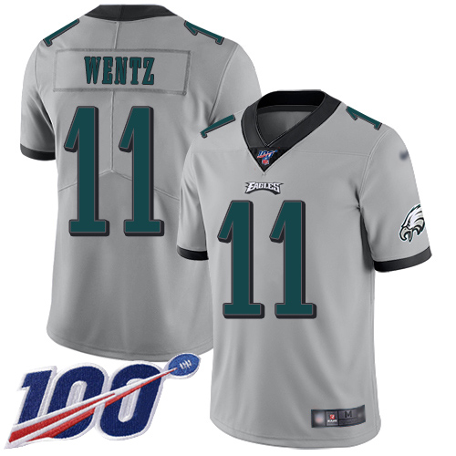 Nike Eagles #11 Carson Wentz Silver Youth Stitched NFL Limited Inverted Legend 100th Season Jersey Nike Eagles #11 Carson Wentz Silver Youth Stitched NFL Limited Inverted Legend 100th Season Jersey