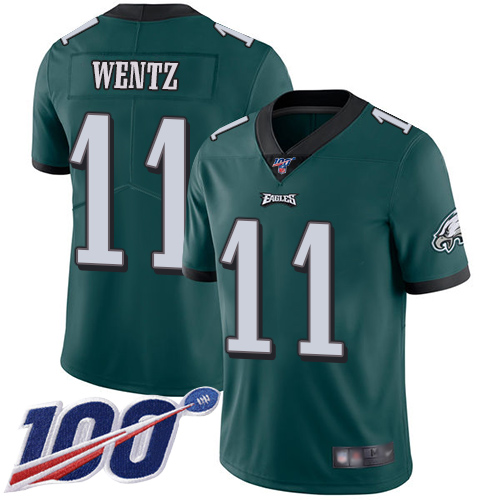 Nike Eagles #11 Carson Wentz Midnight Green Team Color Youth Stitched NFL 100th Season Vapor Limited Jersey Nike Eagles #11 Carson Wentz Midnight Green Team Color Youth Stitched NFL 100th Season Vapor Limited Jersey