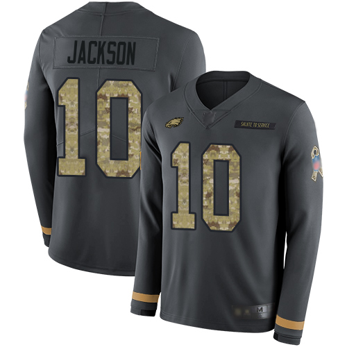 Nike Eagles #10 DeSean Jackson Anthracite Salute to Service Youth Stitched NFL Limited Therma Long Sleeve Jersey Nike Eagles #10 DeSean Jackson Anthracite Salute to Service Youth Stitched NFL Limited Therma Long Sleeve Jersey