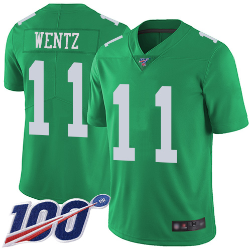 Nike Eagles #11 Carson Wentz Green Youth Stitched NFL Limited Rush 100th Season Jersey Nike Eagles #11 Carson Wentz Green Youth Stitched NFL Limited Rush 100th Season Jersey