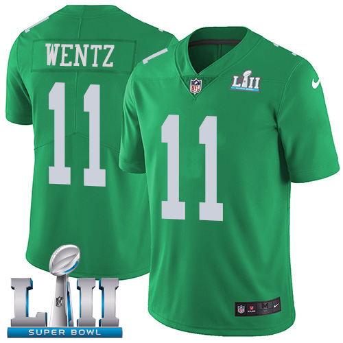 Nike Eagles #11 Carson Wentz Green Super Bowl LII Youth Stitched NFL Limited Rush Jersey Nike Eagles #11 Carson Wentz Green Super Bowl LII Youth Stitched NFL Limited Rush Jersey