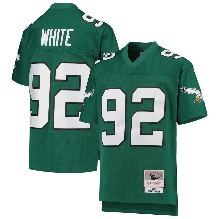Youth Philadelphia Eagles #92 Reggie White Mitchell & Ness Green 1990 Legacy Retired Player Jersey Youth Philadelphia Eagles #92 Reggie White Mitchell & Ness Green 1990 Legacy Retired Player Jersey