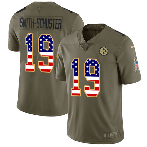 Nike Steelers #19 JuJu Smith-Schuster Olive/USA Flag Youth Stitched NFL Limited 2017 Salute to Service Jersey Nike Steelers #19 JuJu Smith-Schuster Olive/USA Flag Youth Stitched NFL Limited 2017 Salute to Service Jersey