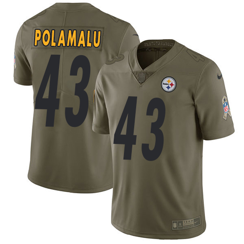 Nike Steelers #43 Troy Polamalu Olive Youth Stitched NFL Limited 2017 Salute to Service Jersey Nike Steelers #43 Troy Polamalu Olive Youth Stitched NFL Limited 2017 Salute to Service Jersey