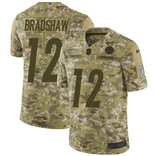 Nike Steelers #12 Terry Bradshaw Camo Youth Stitched NFL Limited 2018 Salute to Service Jersey Nike Steelers #12 Terry Bradshaw Camo Youth Stitched NFL Limited 2018 Salute to Service Jersey