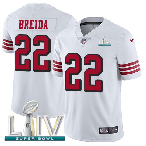 Nike 49ers #22 Matt Breida White Super Bowl LIV 2020 Rush Youth Stitched NFL Vapor Untouchable Limited Jersey Nike 49ers #22 Matt Breida White Super Bowl LIV 2020 Rush Youth Stitched NFL Vapor Untouchable Limited Jersey