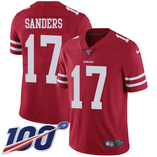 Nike 49ers #17 Emmanuel Sanders Red Team Color Youth Stitched NFL 100th Season Vapor Limited Jersey Nike 49ers #17 Emmanuel Sanders Red Team Color Youth Stitched NFL 100th Season Vapor Limited Jersey