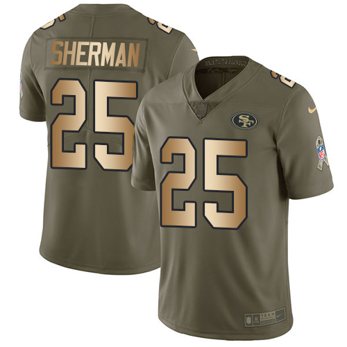 Nike 49ers #25 Richard Sherman Olive/Gold Youth Stitched NFL Limited 2017 Salute to Service Jersey Nike 49ers #25 Richard Sherman Olive/Gold Youth Stitched NFL Limited 2017 Salute to Service Jersey