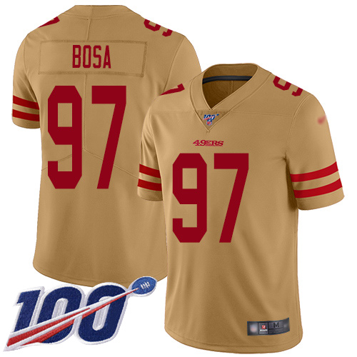 Nike 49ers #97 Nick Bosa Gold Youth Stitched NFL Limited Inverted Legend 100th Season Jersey Nike 49ers #97 Nick Bosa Gold Youth Stitched NFL Limited Inverted Legend 100th Season Jersey