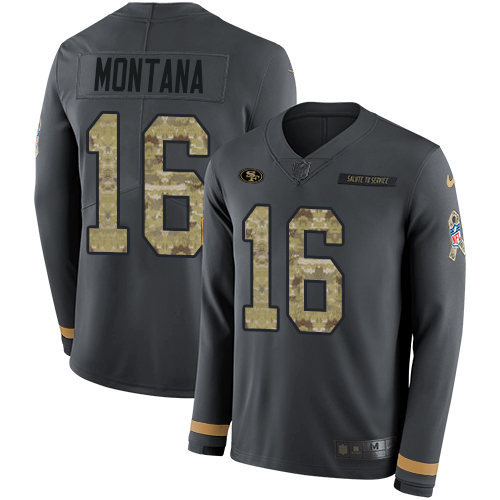 Nike 49ers #16 Joe Montana Anthracite Salute to Service Youth Stitched NFL Limited Therma Long Sleeve Jersey Nike 49ers #16 Joe Montana Anthracite Salute to Service Youth Stitched NFL Limited Therma Long Sleeve Jersey