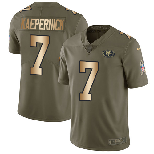 Nike 49ers #7 Colin Kaepernick Olive/Gold Youth Stitched NFL Limited 2017 Salute to Service Jersey Nike 49ers #7 Colin Kaepernick Olive/Gold Youth Stitched NFL Limited 2017 Salute to Service Jersey