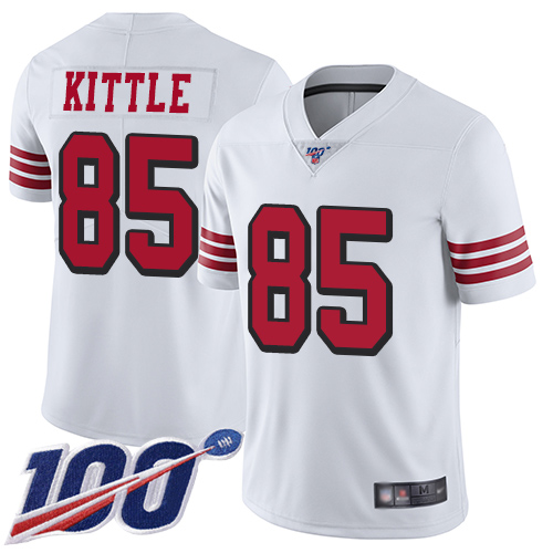 Nike 49ers #85 George Kittle White Rush Youth Stitched NFL Limited 100th Season Jersey Nike 49ers #85 George Kittle White Rush Youth Stitched NFL Limited 100th Season Jersey