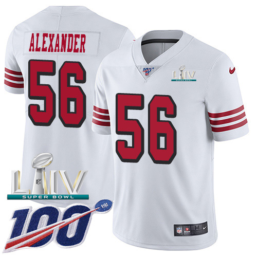 Nike 49ers #56 Kwon Alexander White Super Bowl LIV 2020 Rush Youth Stitched NFL Limited 100th Season Jersey Nike 49ers #56 Kwon Alexander White Super Bowl LIV 2020 Rush Youth Stitched NFL Limited 100th Season Jersey