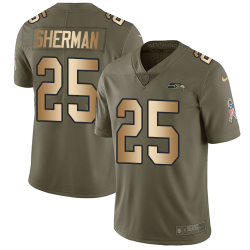 Nike Seahawks #25 Richard Sherman Olive/Gold Youth Stitched NFL Limited 2017 Salute to Service Jersey Nike Seahawks #25 Richard Sherman Olive/Gold Youth Stitched NFL Limited 2017 Salute to Service Jersey