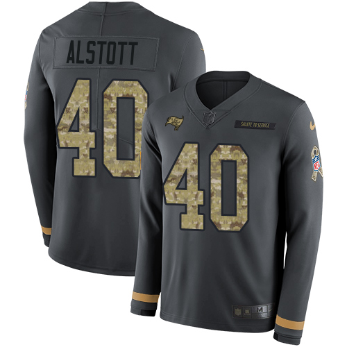 Nike Buccaneers #40 Mike Alstott Anthracite Salute to Service Youth Stitched NFL Limited Therma Long Sleeve Jersey Nike Buccaneers #40 Mike Alstott Anthracite Salute to Service Youth Stitched NFL Limited Therma Long Sleeve Jersey