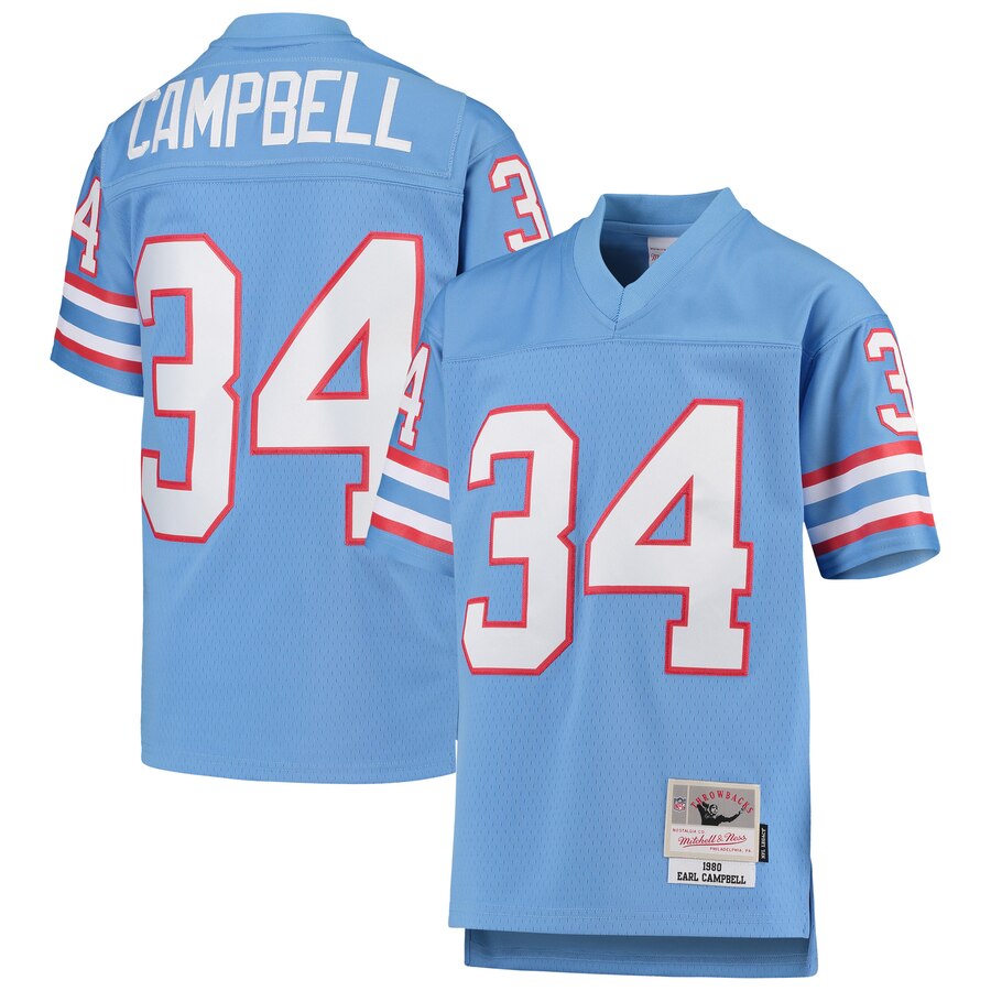 Youth Houston Oilers #34 Earl Campbell Mitchell & Ness Light Blue 1980 Gridiron Classic Legacy Retired Player Jersey Youth Houston Oilers #34 Earl Campbell Mitchell & Ness Light Blue 1980 Gridiron Classic Legacy Retired Player Jersey