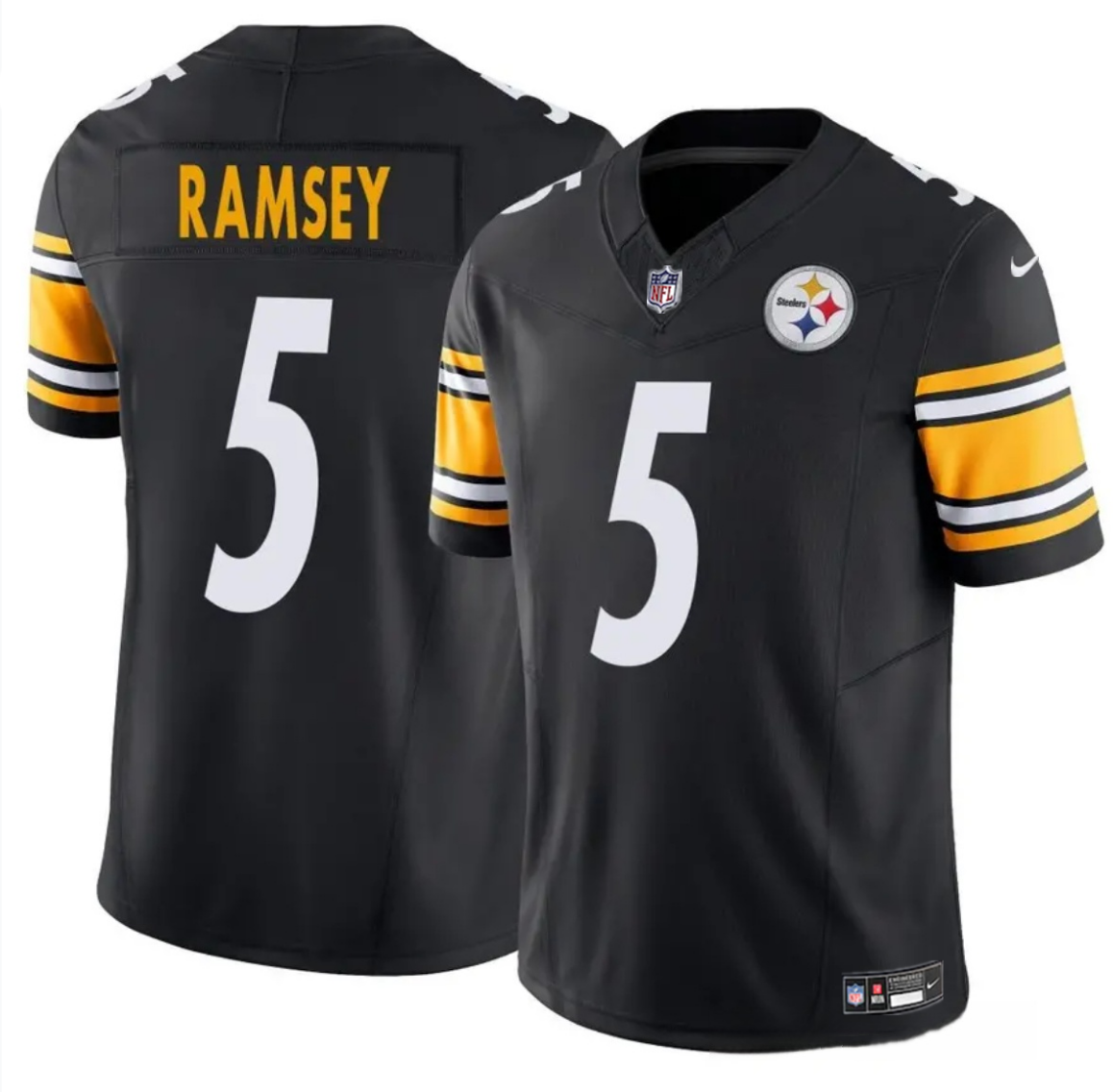 Youth Pittsburgh Steelers #5 Jalen Ramsey Black 2023 F.U.S.E. Vapor Untouchable Limited Stitched Football Jersey