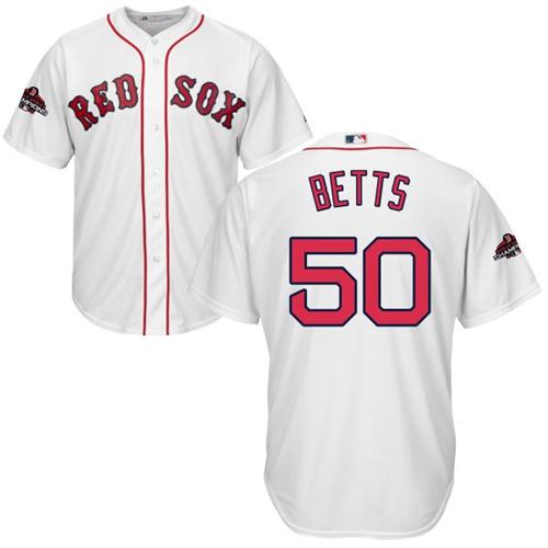 Red Sox #50 Mookie Betts White Cool Base 2018 World Series Champions Stitched Youth MLB Jersey Red Sox #50 Mookie Betts White Cool Base 2018 World Series Champions Stitched Youth MLB Jersey