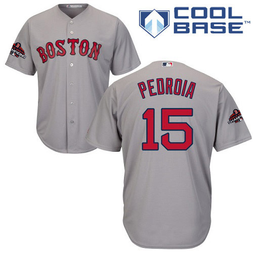 Red Sox #15 Dustin Pedroia Grey Cool Base 2018 World Series Champions Stitched Youth MLB Jersey Red Sox #15 Dustin Pedroia Grey Cool Base 2018 World Series Champions Stitched Youth MLB Jersey