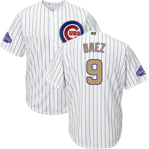 Cubs #9 Javier Baez White(Blue Strip) 2017 Gold Program Cool Base Stitched Youth MLB Jersey Cubs #9 Javier Baez White(Blue Strip) 2017 Gold Program Cool Base Stitched Youth MLB Jersey