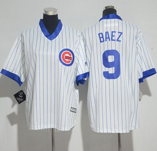 Cubs #9 Javier Baez White(Blue Strip) Cooperstown Stitched Youth MLB Jersey Cubs #9 Javier Baez White(Blue Strip) Cooperstown Stitched Youth MLB Jersey