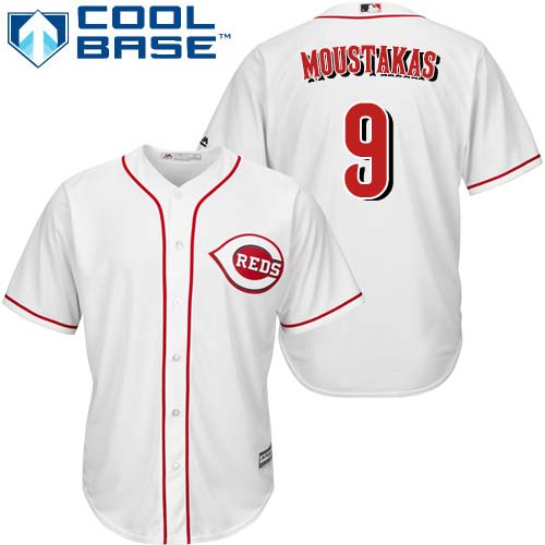 Reds #9 Mike Moustakas White New Cool Base Stitched Youth MLB Jersey Reds #9 Mike Moustakas White New Cool Base Stitched Youth MLB Jersey